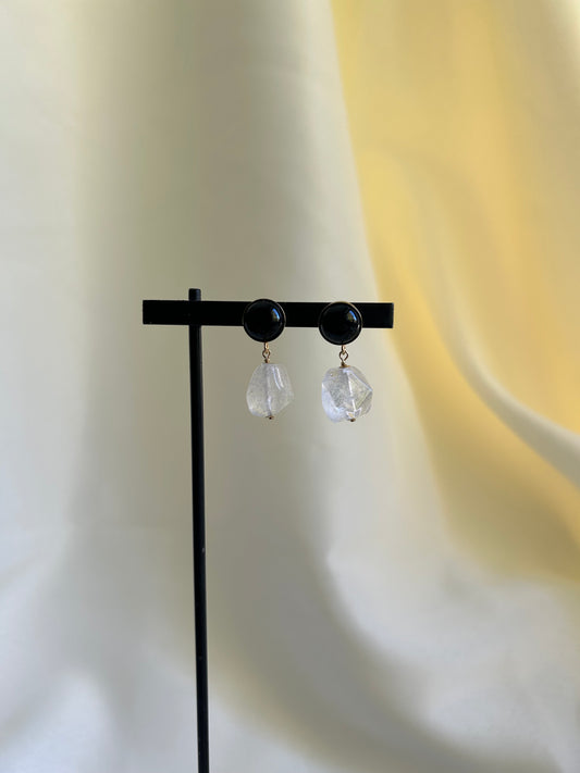 Curio Earrings in Obsidian & Clear Quartz