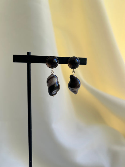 Curio Earrings in Smoky Quartz & Mother of Pearl