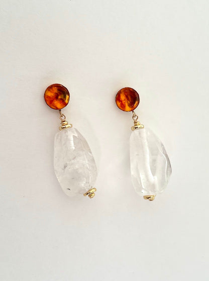 Mirage Earrings in Amber & Quartz